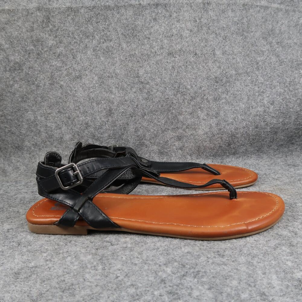 R2 Shoes Womens 9 Sandals Casual Ankle Strap Buckle Thong Black Flats Fashion